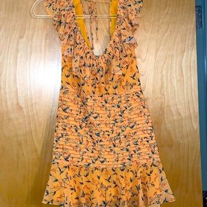 La maison talulah yellow floral printed crepe mini dress